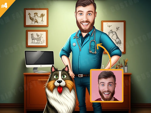 Personalized Caricature Gift of Male Veterinarian