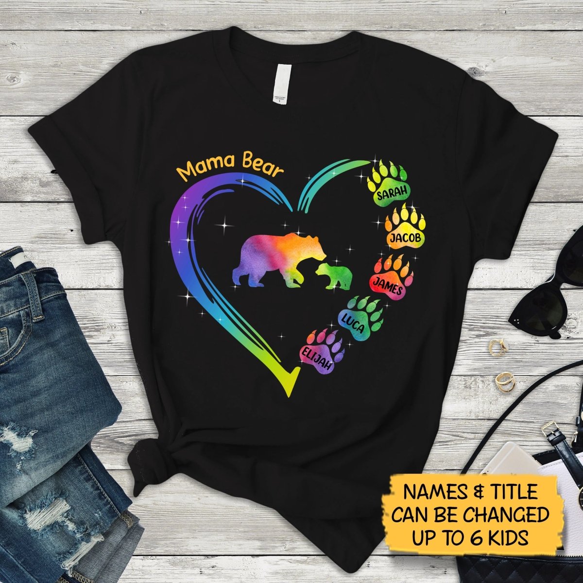 Mama Bear Colorful - Personalized T-Shirt/ Hoodie Front - Best Gift For Mother