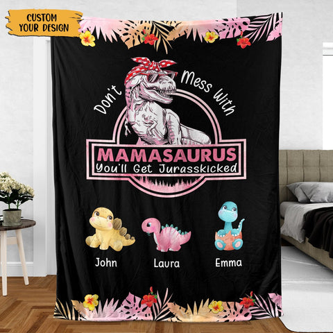 Mamasaurus/Grandmasaurus Floral Version - Personalized Blanket - Best Gift For Mother, Grandma