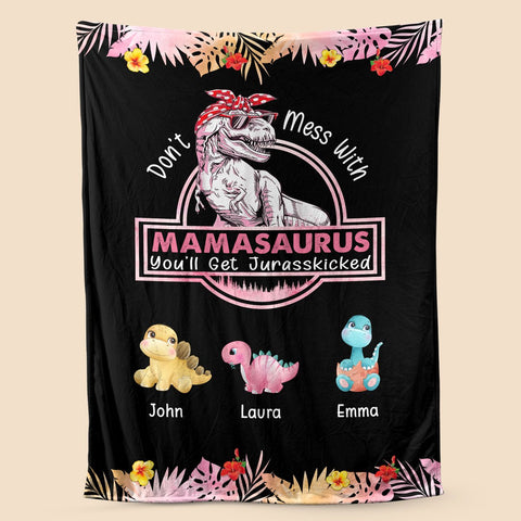 Mamasaurus/Grandmasaurus Floral Version - Personalized Blanket - Best Gift For Mother, Grandma