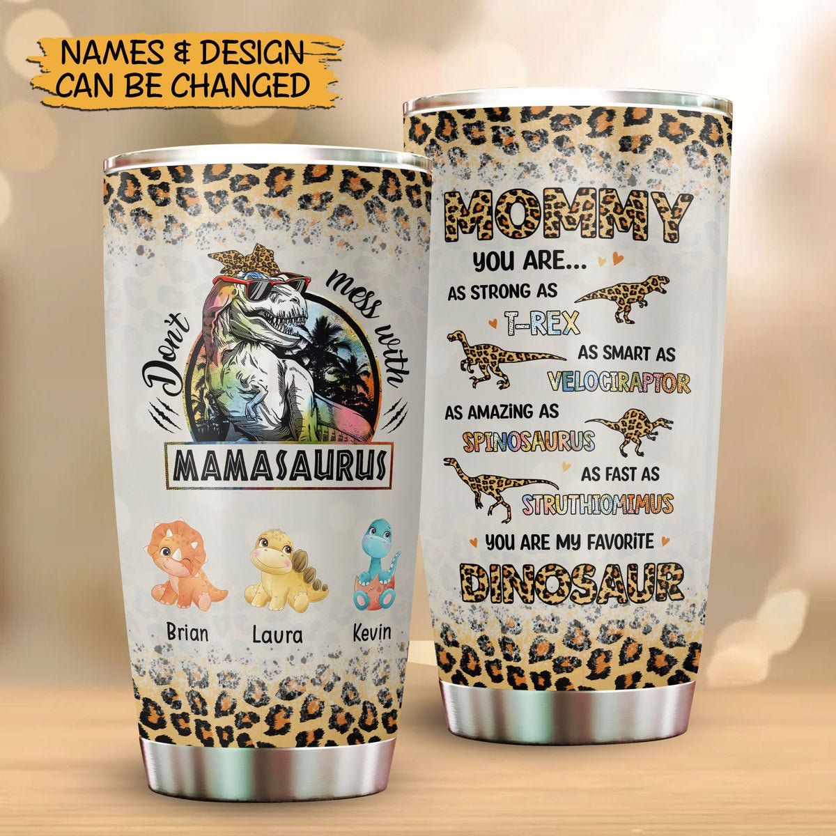 Mamasaurus Leopard Pattern - Personalized Tumbler - Best Gift For Mother