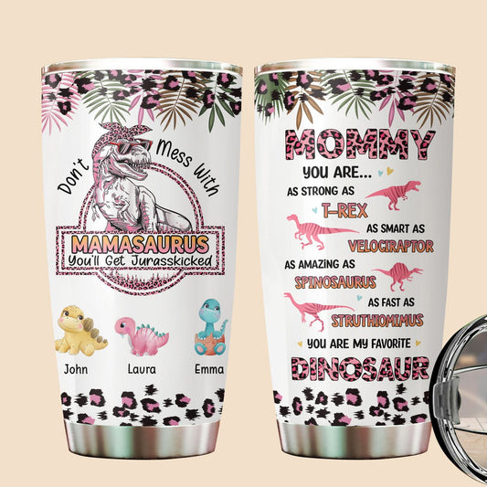 Mamasaurus Leopard Pattern (White Version) - Personalized Tumbler - Best Gift For Mother