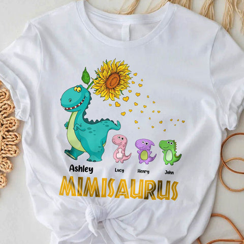 Mimisaurus Sunflower Dinosaur Family - Personalized T-Shirt/ Hoodie - Best Gift For Mother, Grandma