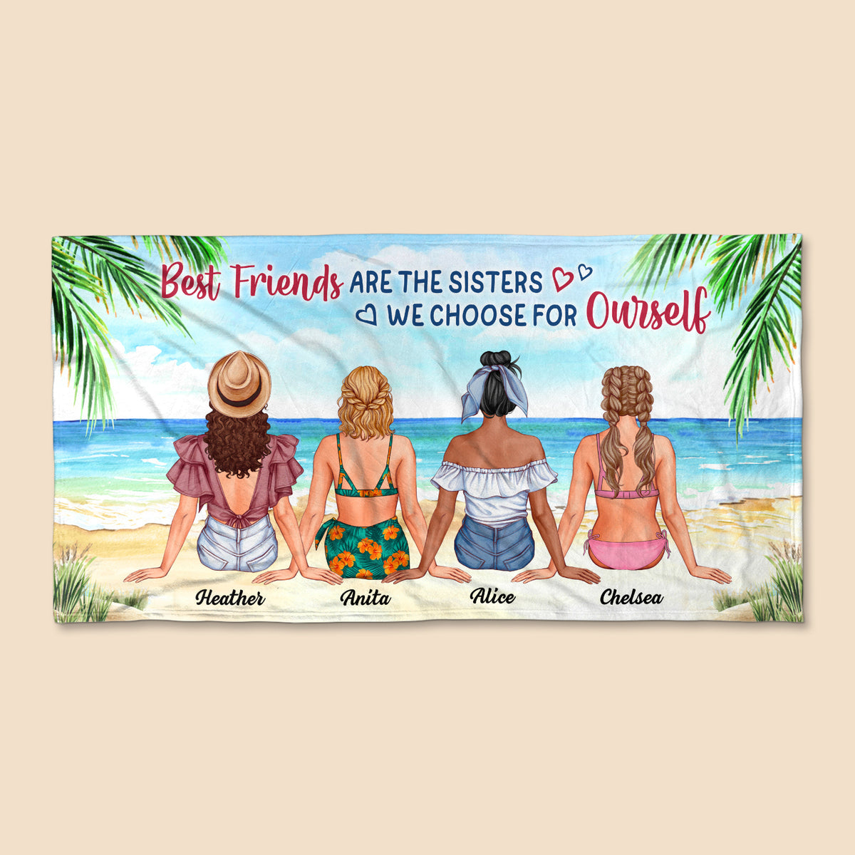 Best Friends Are The Sisters - Personalized Beach Towel - Best Gift For Summer