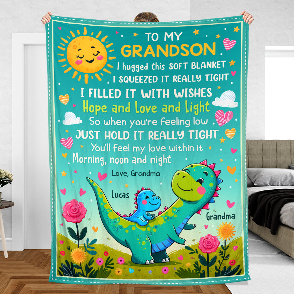 Dinosaur Grandma/Grandpa & Grandkid - Personalized Blanket - Meaningful Gift For Birthday