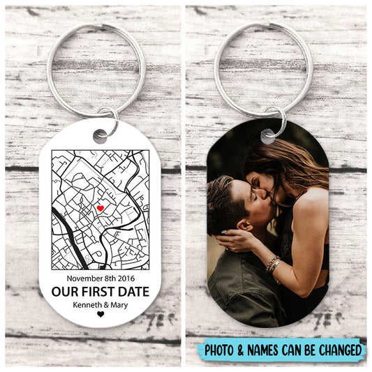 Personalized Couple Map Photo Anniversary Keychain - Gift for Valentine's Day