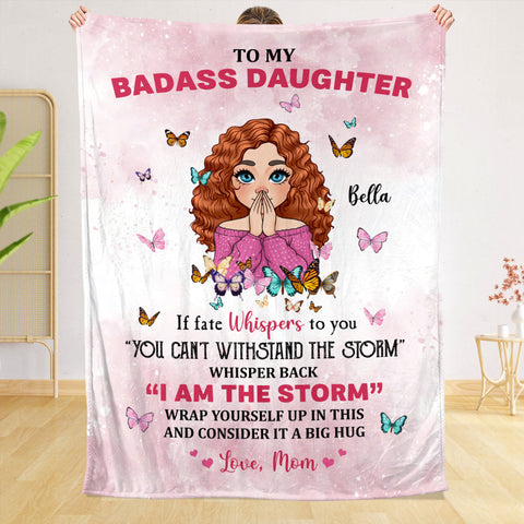 To My Badass Daughter Pink - Personalized Blanket - Best Gift For Granddaughter, For Daughter