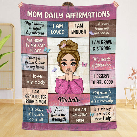 Mom Daily Affirmations Pink - Personalized Blanket - Meaningful Gift For Birthday