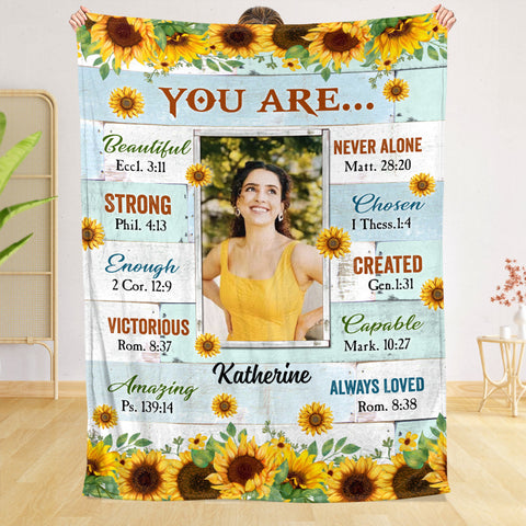 You Are Beautiful Sunflower (Custom Photo) - Personalized Blanket - Meaningful Gift For Birthday