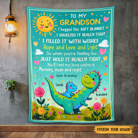 Dinosaur Grandma/Grandpa & Grandkid - Personalized Blanket - Meaningful Gift For Birthday