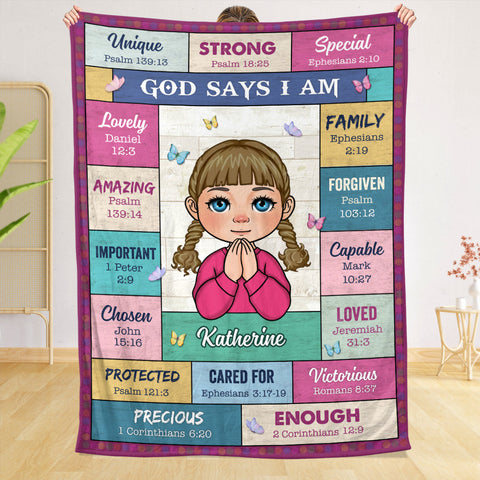 God Says I Am (For Kid) - Personalized Blanket - Meaningful Gift For Birthday
