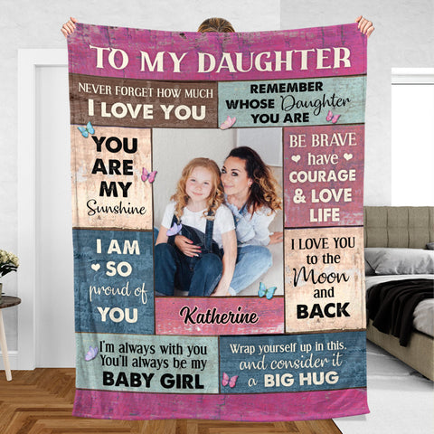 To My Daughter - Big Hug Photo - Personalized Blanket - Meaningful Gift For Birthday