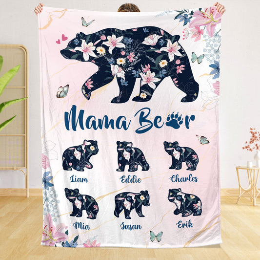 Mama Bear Lily Pattern - Personalized Blanket - Best Gift For Mother