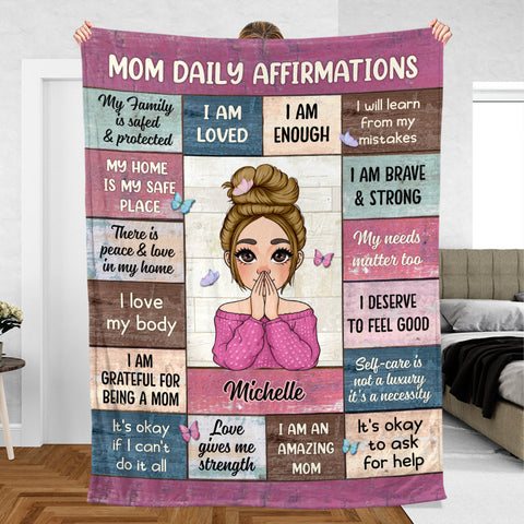 Mom Daily Affirmations Pink - Personalized Blanket - Meaningful Gift For Birthday