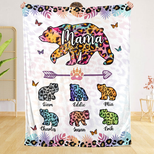 Mama Bear Colorful Leopard Pattern - Personalized Blanket - Best Gift For Mother