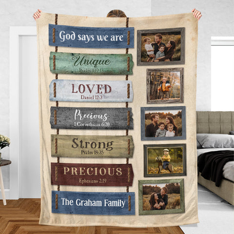 Family Photo God Says We Are - Personalized Blanket - Meaningful Gift For Birthday