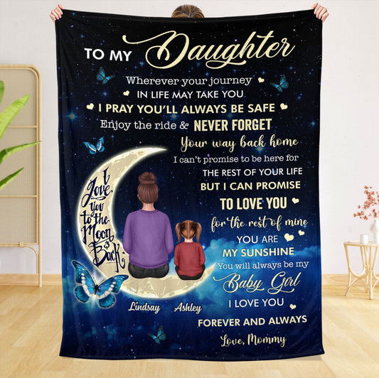 To My Daughter/Granddaughter Love You To The Moon And Back - Personalized Blanket - Meaningful Gift For Birthday