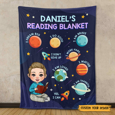 Little Stars & Planets Kid Reading Blanket - Personalized Blanket - Thoughtful Gift For Birthday