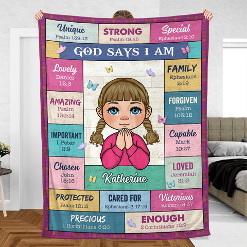 God Says I Am (For Kid) - Personalized Blanket - Meaningful Gift For Birthday