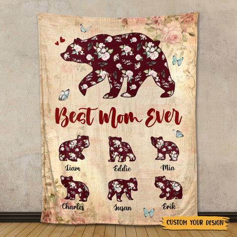 Best Mom Ever Flower (Red) - Personalized Blanket - Best Gift For Mother