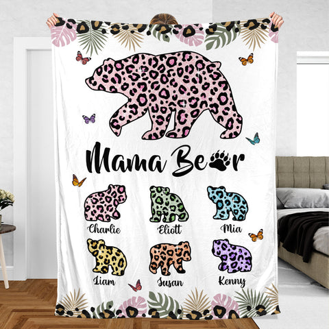 Mama Bear Tropical - Personalized Blanket - Best Gift For Mother