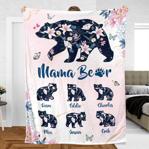 Mama Bear Lily Pattern - Personalized Blanket - Best Gift For Mother