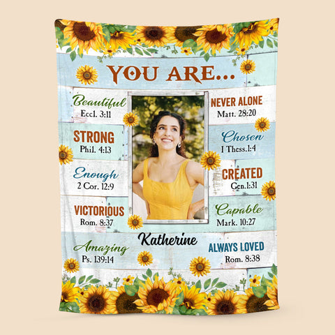 You Are Beautiful Sunflower (Custom Photo) - Personalized Blanket - Meaningful Gift For Birthday