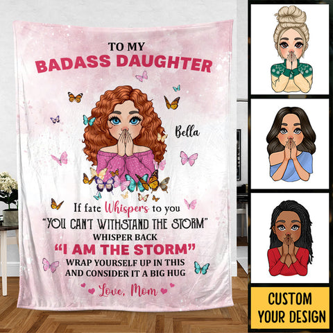 To My Badass Daughter Pink - Personalized Blanket - Best Gift For Granddaughter, For Daughter
