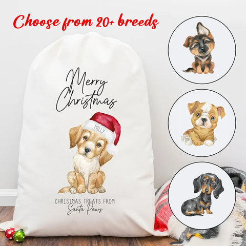 Personalized Dog Christmas Treat Bag - Custom Christmas Sack for Dog Lovers