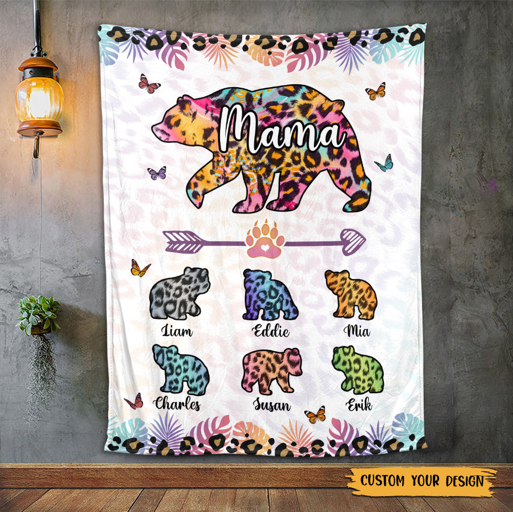 Mama Bear Colorful Leopard Pattern - Personalized Blanket - Best Gift For Mother