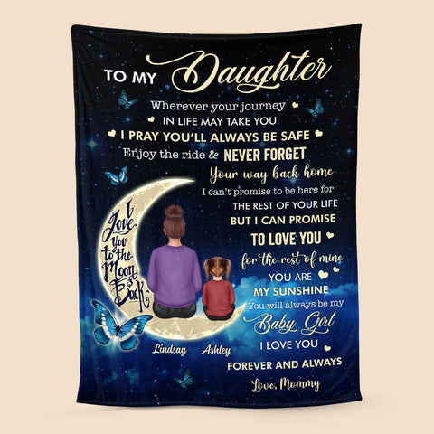 To My Daughter/Granddaughter Love You To The Moon And Back - Personalized Blanket - Meaningful Gift For Birthday