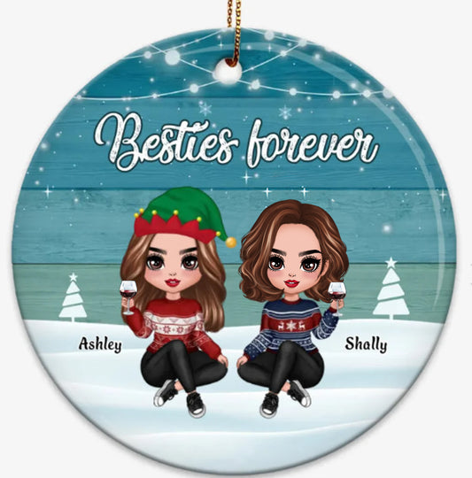 Personalized Doll Besties Ornament - Christmas Ceramic Ornament