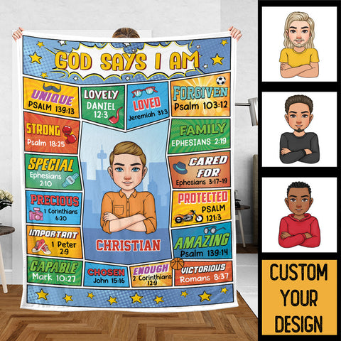 God Says I Am (Comic Ver) - Personalized Blanket - Meaningful Gift For Birthday