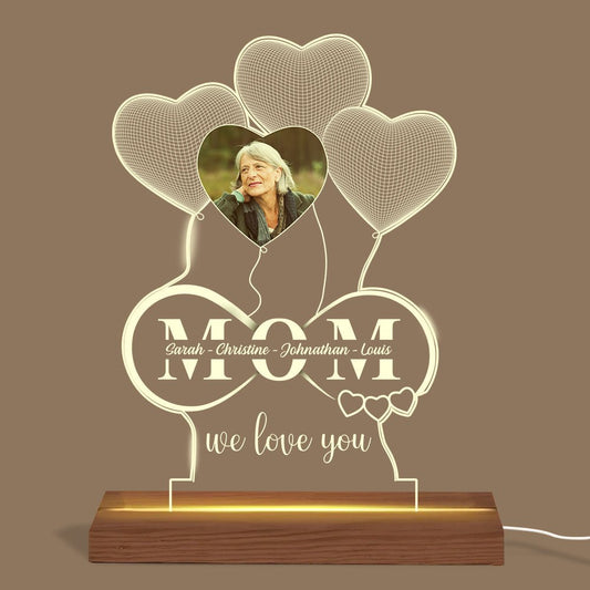 Mom Photo Bubble Heart - Personalized Bubble Acrylic LED Lamp - Best Gift For Mother