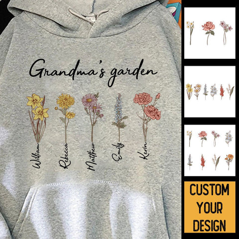 Mom/Grandma's Garden Birth Month Flower - Personalized T-Shirt/ Hoodie - Best Gift For Mother, Grandma