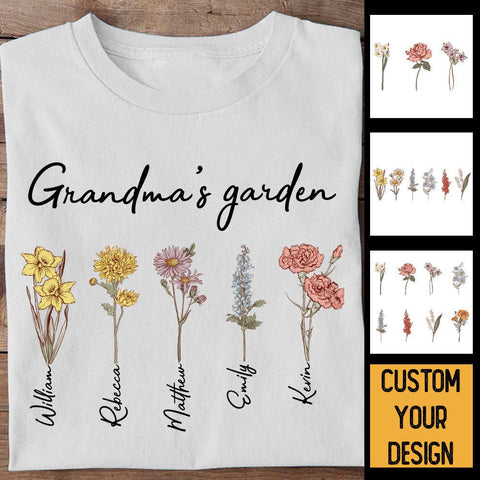Mom/Grandma's Garden Birth Month Flower - Personalized T-Shirt/ Hoodie - Best Gift For Mother, Grandma