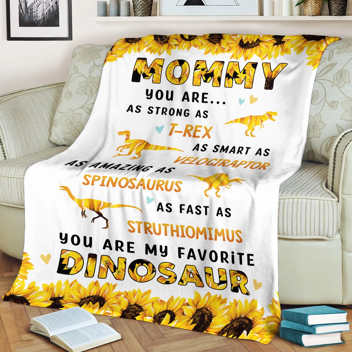 Mommy Favorite Dinosaur Sunflower Blanket - Best Gift For Mother
