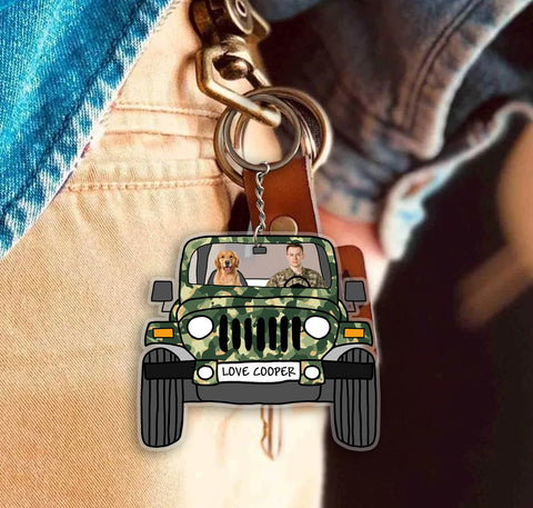Off Road Car Camo Pattern Styled Dog Cat Photos Keychain