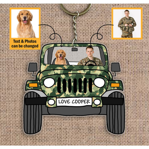Off Road Car Camo Pattern Styled Dog Cat Photos Keychain