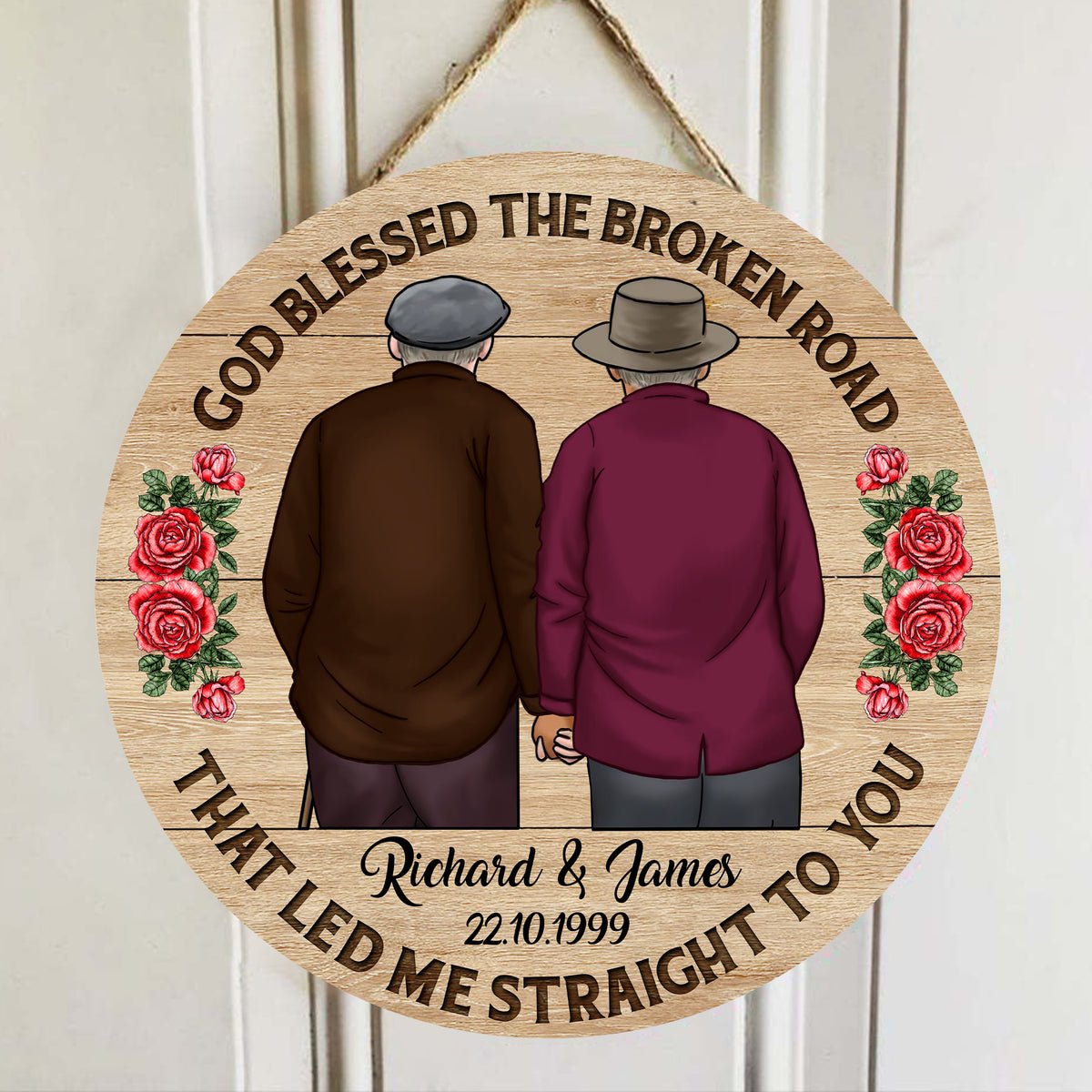 Old Couple Man & Man Circle Sign - From Our First Kiss To Our Last Breath Wooden Circle Sign - TT0622QA