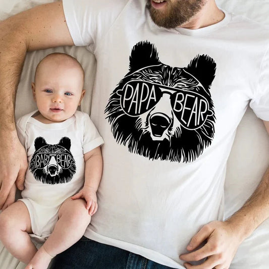 Papa Bear Baby Bear T-shirt & Baby Onesie Set - Best Gift For Family, Dad