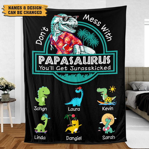 Papasaurus Hawaii Version - Personalized Blanket - Best Gift For Father, Grandpa