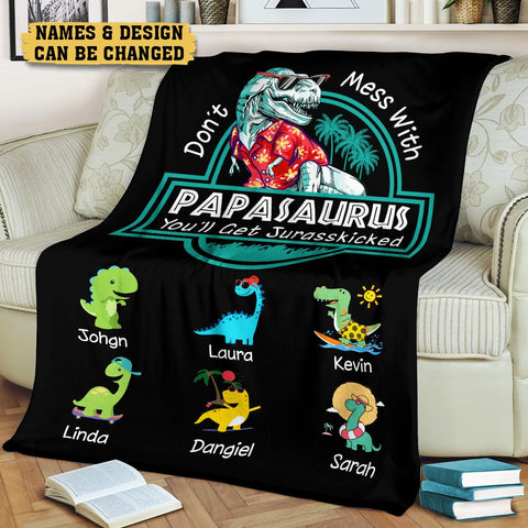 Papasaurus Hawaii Version - Personalized Blanket - Best Gift For Father, Grandpa