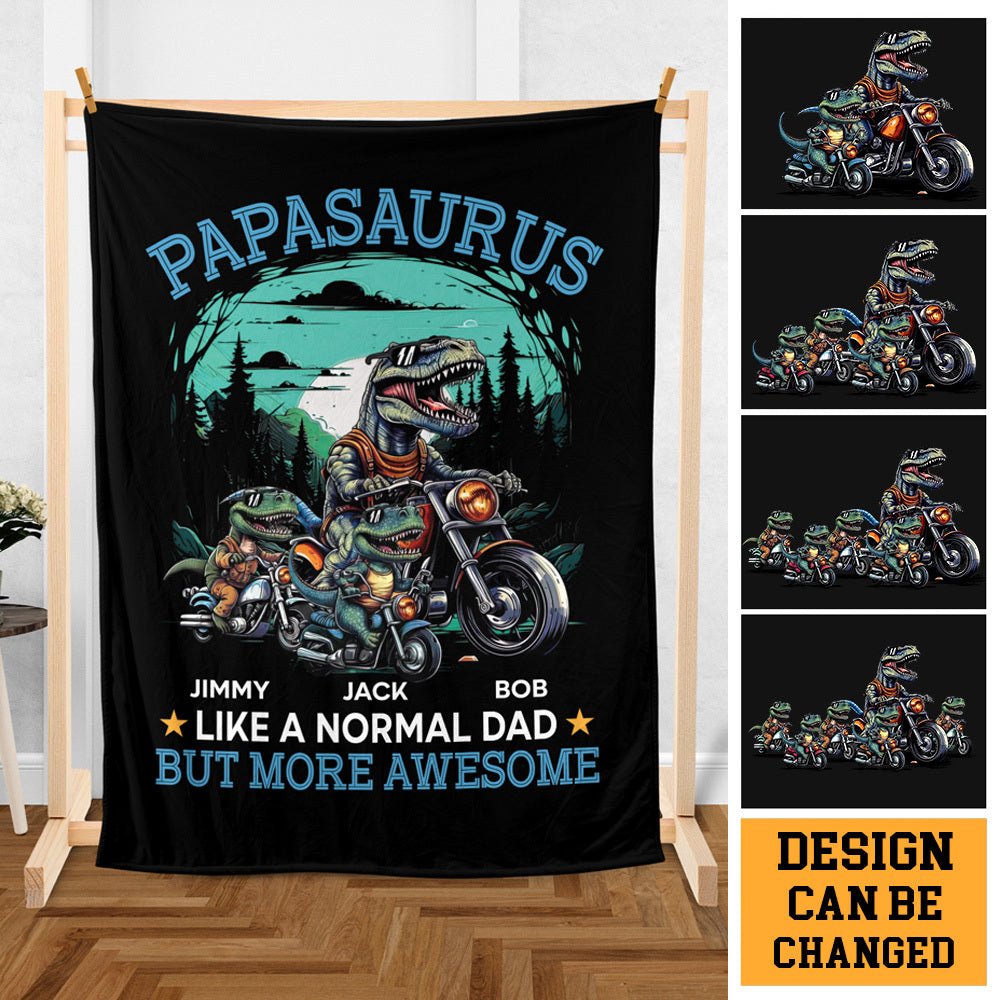 Papasaurus Motorbike - Personalized Blanket - Best Gift For Father