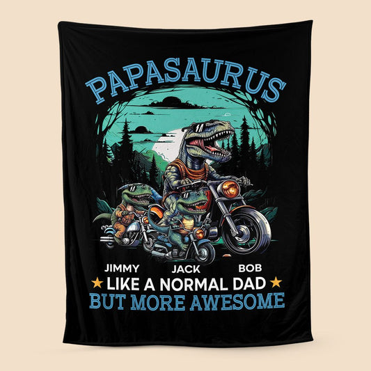 Papasaurus Motorbike - Personalized Blanket - Best Gift For Father