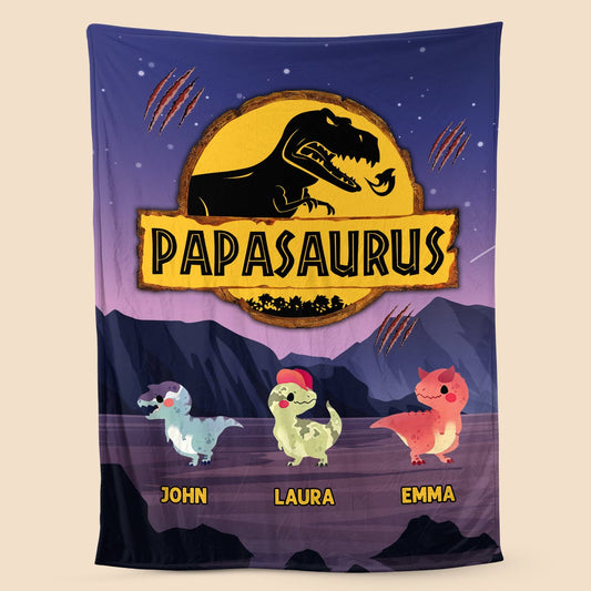 Papasaurus (Version 2) - Personalized Blanket - Best Gift For Father