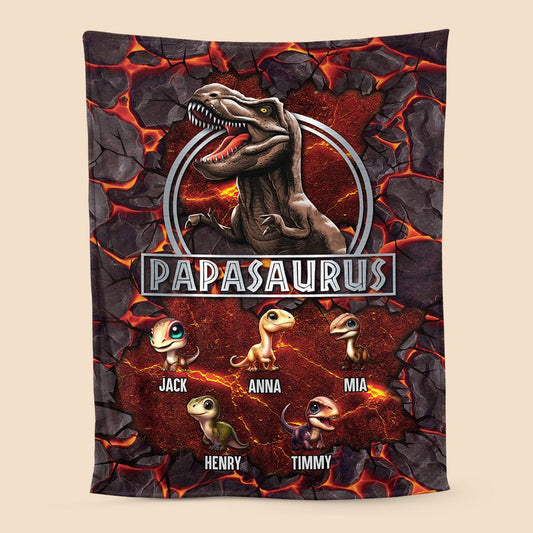 Papasaurus (Version 3) - Personalized Blanket - Best Gift For Father