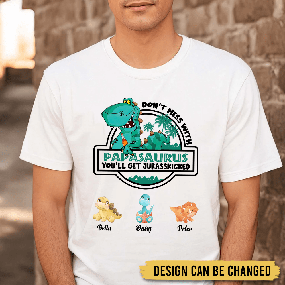 PAPASAURUS With Kids- Personalized T-Shirt/ Hoodie - Best Gift For Father, Grandpa
