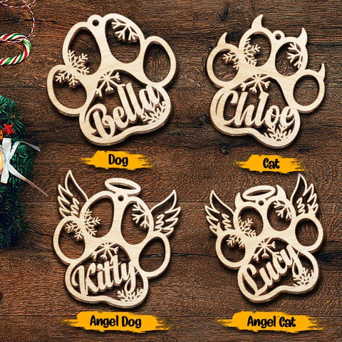 Paw Ornament (Dog, Cat & Angel Wings) - Christmas With Fur Babies - Wood Ornament - TG0822