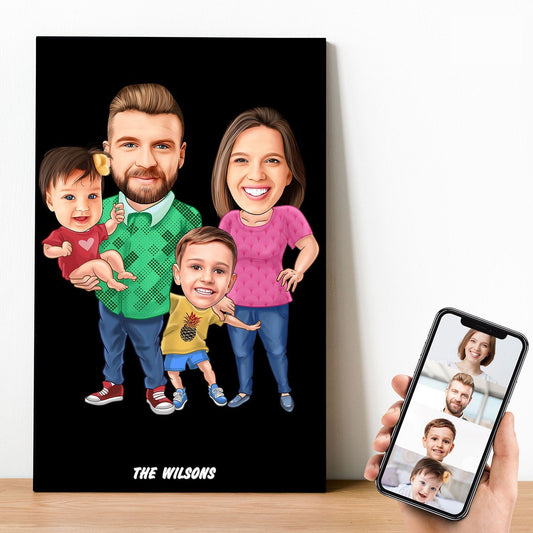 Personalized 4 people Family Cartoon Wooden Wall Art